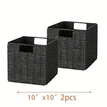 Woven Storage Baskets - Water Hyacinth, Seagrass & Paper Rope Organizer Bins for Shelves, Bathroom, Kitchen, Bedroom, Boho Home Decor