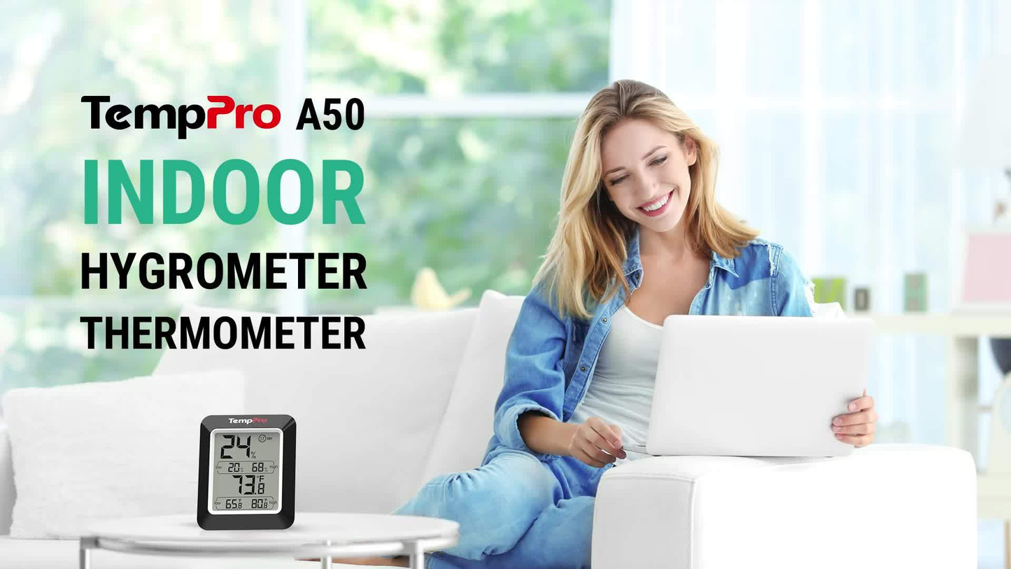 Indoor Hygrometer Thermometer 2-Pack - Room Temperature Humidity Meter with Air Comfort Indicator, Battery Powered for Home, Basement & Greenhouse, Black