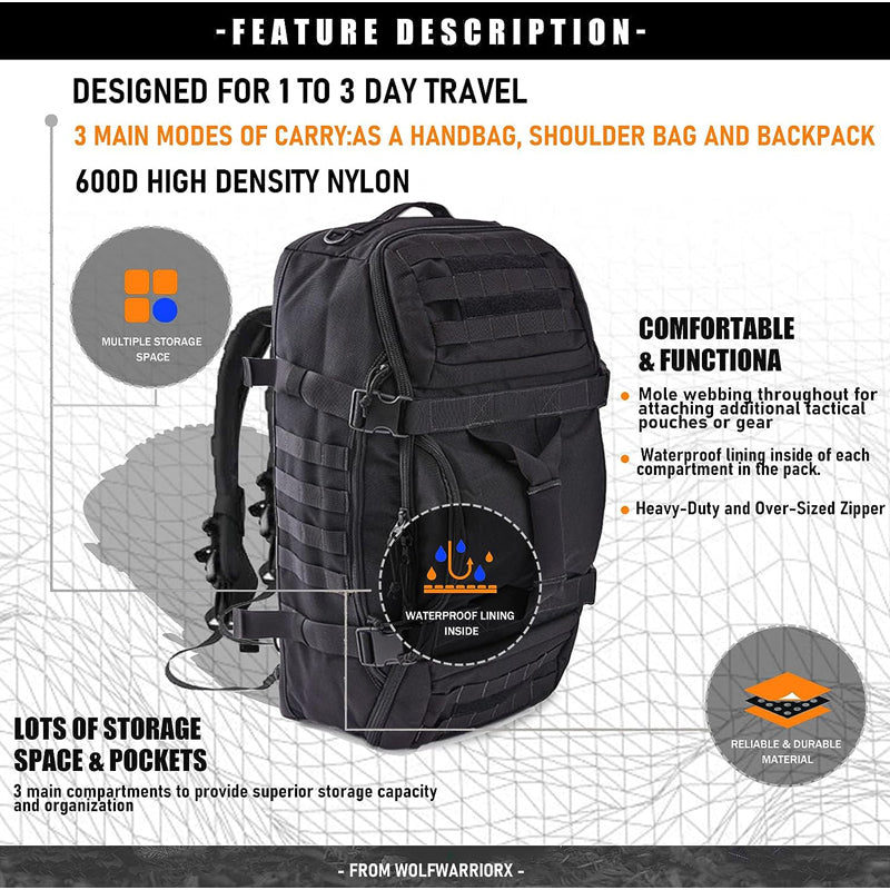 3 in  1  military duffel bag tactical travel outdoor rucksack waterproof backpack