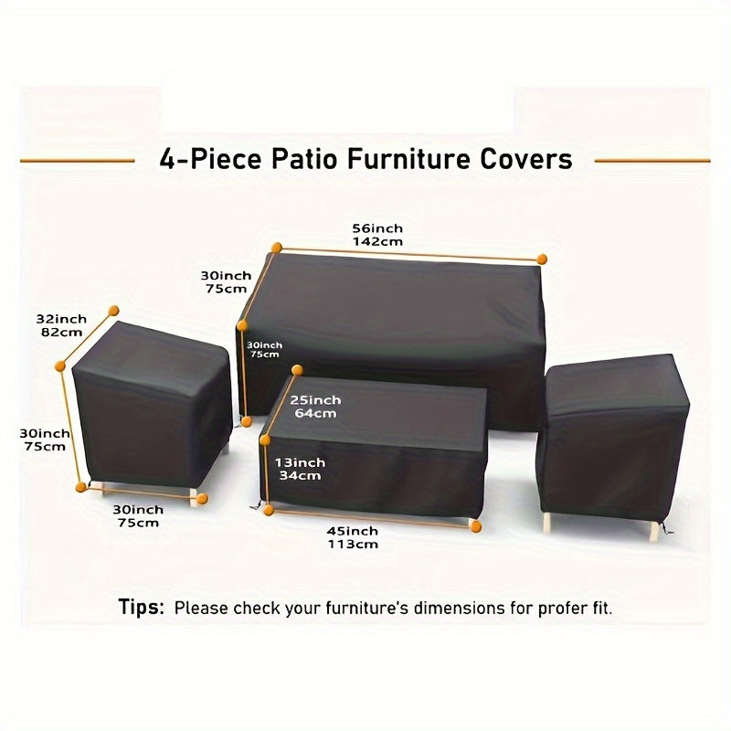 Patio Furniture Cover Set Waterproof Heavy Duty – Loveseat 56"L×30"W×30"H, 2 Chair Covers 32"L×30"W×30"H, Coffee Table Cover 45"L×25"W×13"H