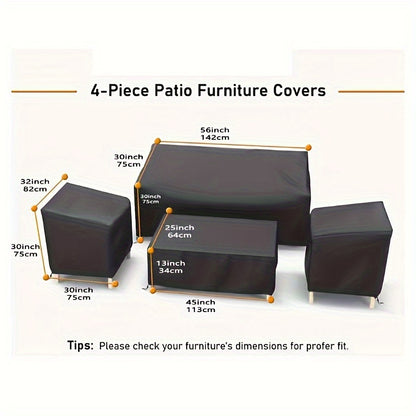 Patio Furniture Cover Set Waterproof Heavy Duty – Loveseat 56"L×30"W×30"H, 2 Chair Covers 32"L×30"W×30"H, Coffee Table Cover 45"L×25"W×13"H