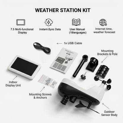 WiFi Weather Station | 7-in-1 Rain Gauge Wind Speed App Forecast