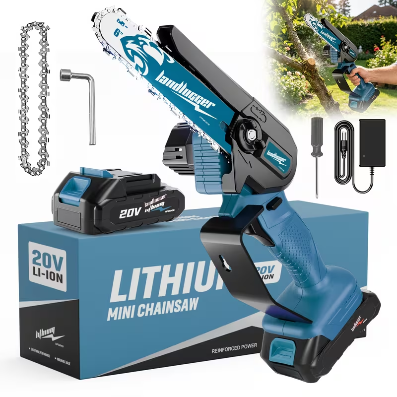 Mini Chainsaw Cordless 4 & 6 Inch Electric - Upgraded Portable Battery Chainsaw with Safety Lock, Splash-Proof Cover & Rechargeable Battery for Tree Pruning, Branch Cutting & Garden Use
