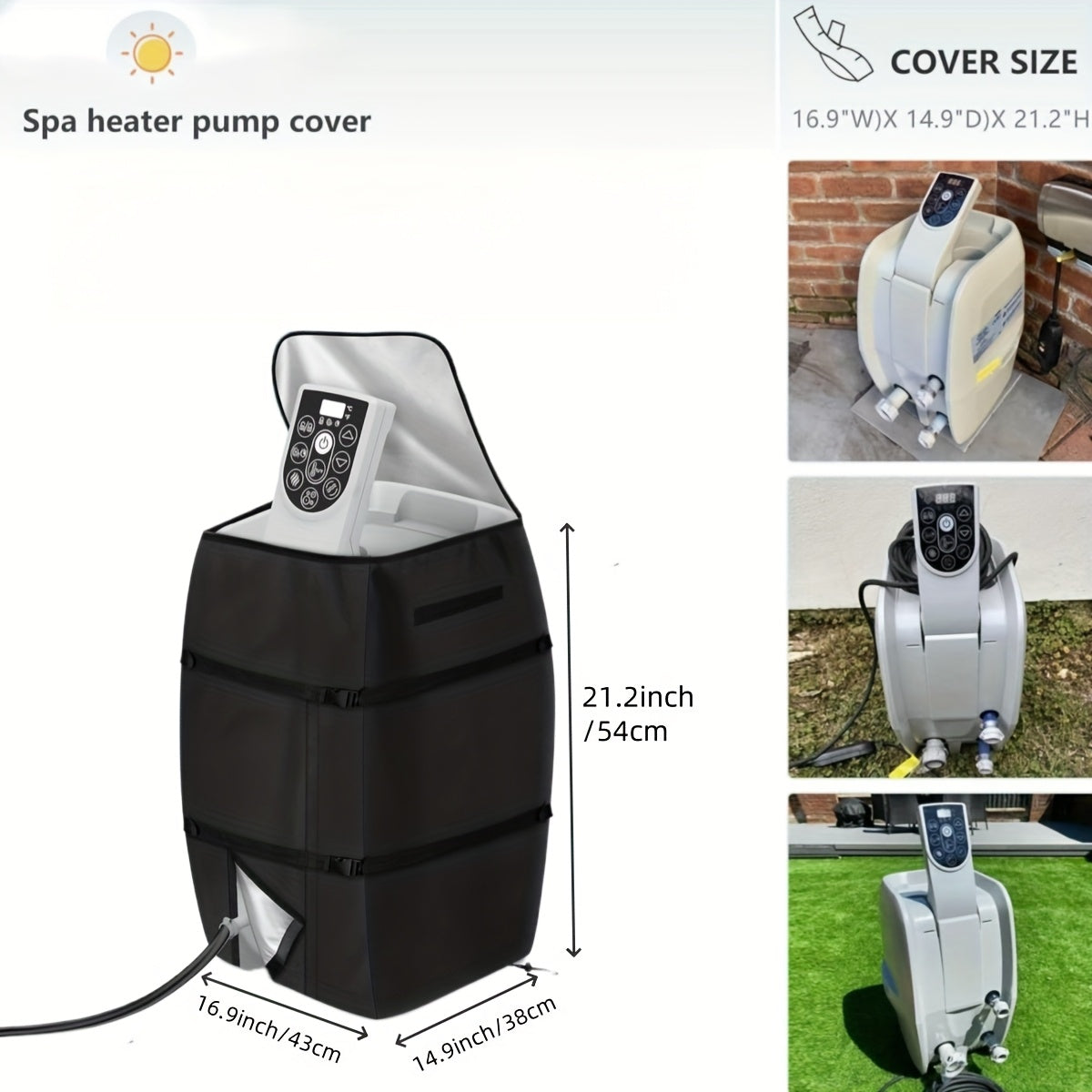 Hot Tub Pump Cover Insulated | Spa Heater Protector Outdoor Black