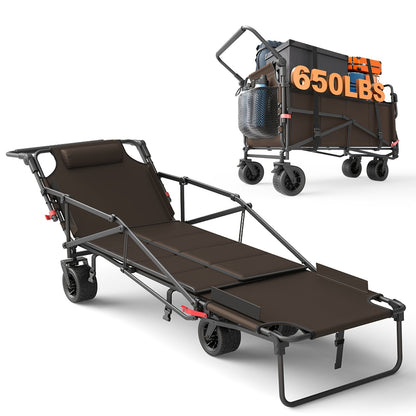 Folding Wagon 2-in-1 Convertible Beach Chair 650LBS | All-Terrain Utility Cart Camping Beach Garden Shopping
