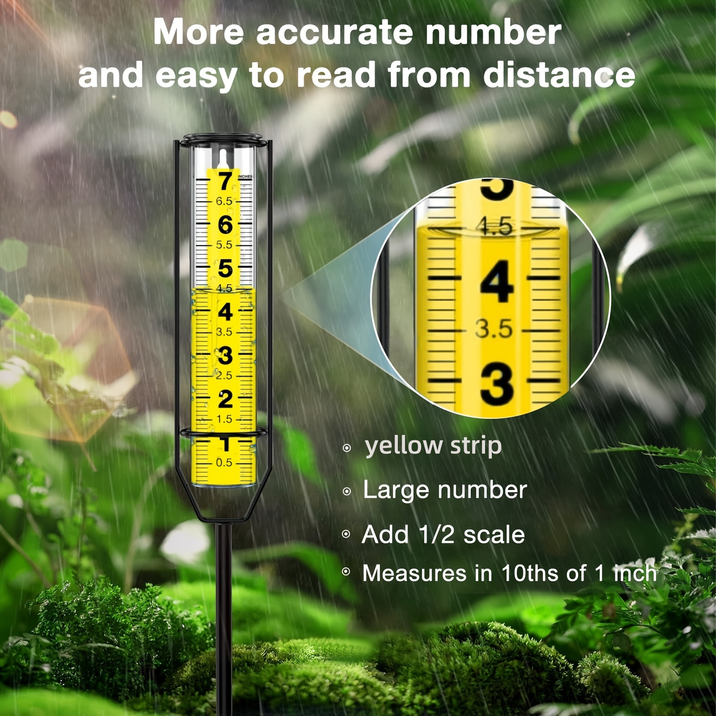 Rain Gauge Outdoor - Large Transparent Freeze-Proof Rain Gauge with Metal Frame, Adjustable Height, Easy-to-Read Measurement for Garden, Lawn & Farm
