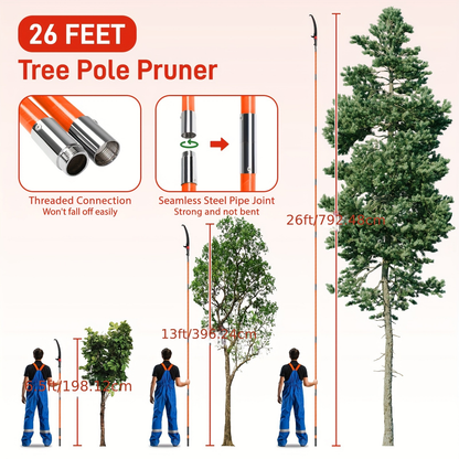 26FT Manual Pole Saw with Pruner & Bag – Extendable Tree Trimmer
