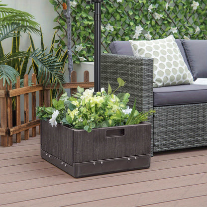 Patio Umbrella Base 3-in-1 Fillable 175 lbs with Table Tray & Planter Box Wheeled Stand Fits 1.5"/1.9" Poles 6-10 ft Market Offset Umbrellas HDPE Brown
