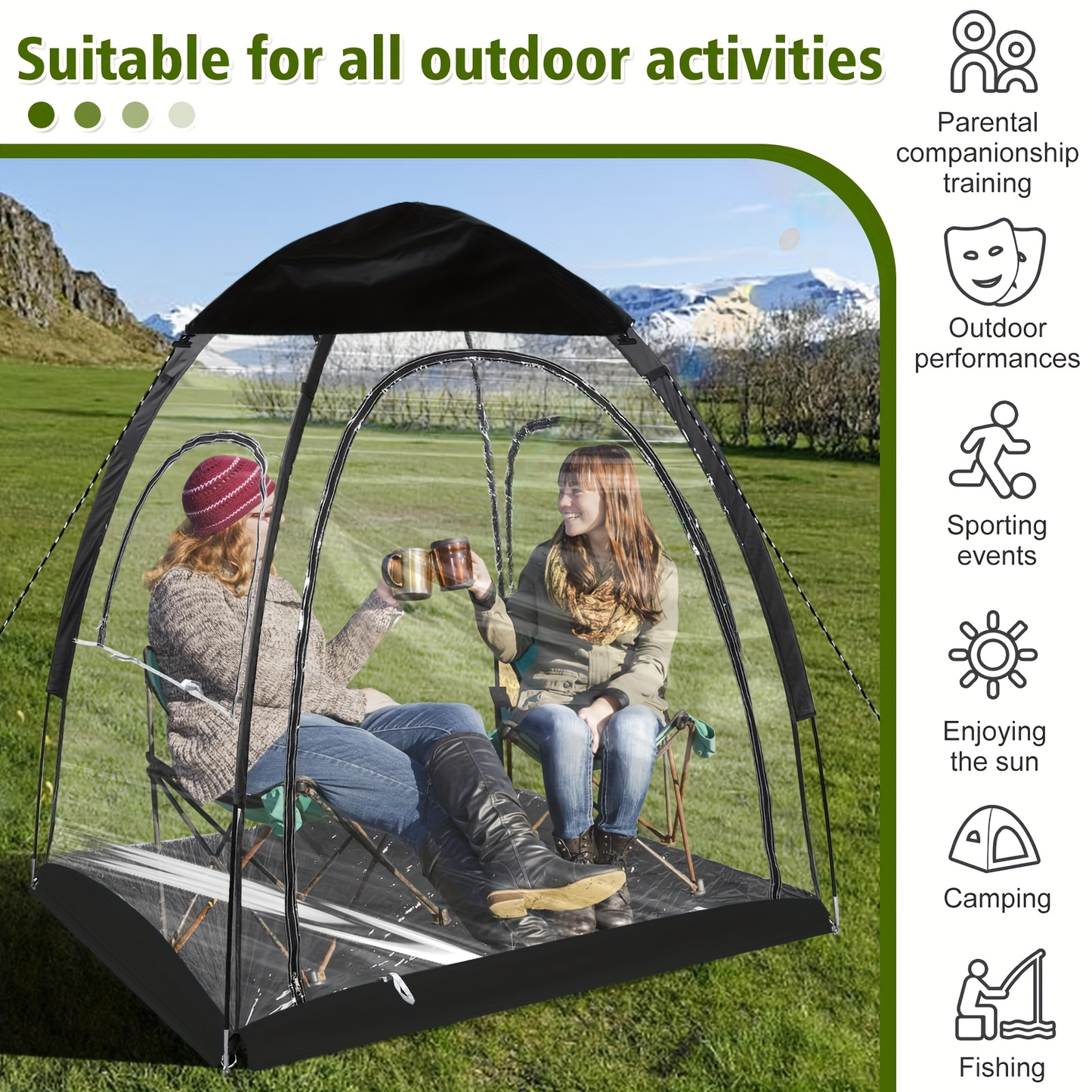 Waterproof Camping Tent 1-3 Person Transparent Oxford Rain Shelter