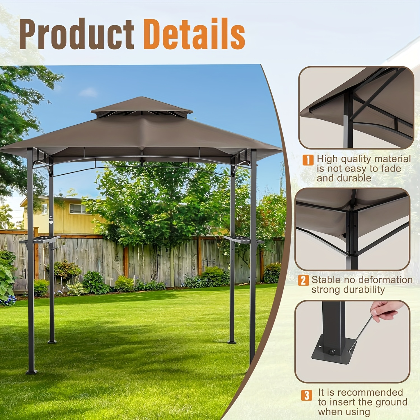 Grill Gazebo 8x5ft Double Tiered BBQ Canopy 8 Hooks Backyard Poolside