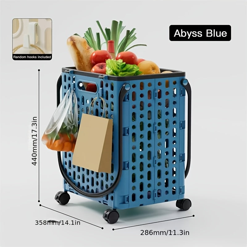 Foldable Shopping Cart with Wheels and Handle Large Capacity Portable Trolley for Grocery Camping Travel Laundry Beach Outdoor Home Lightweight Space Saving