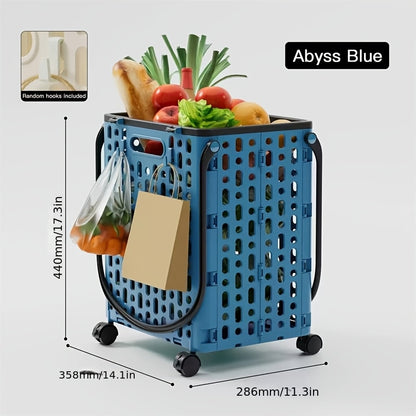 Foldable Shopping Cart with Wheels and Handle Large Capacity Portable Trolley for Grocery Camping Travel Laundry Beach Outdoor Home Lightweight Space Saving