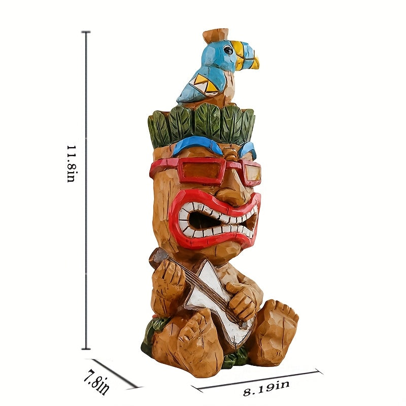 Hawaiian Tiki Statue Standing Resin Totem Pole | Woodcarving Tribal Figure Outdoor Decor for Terrace Bar Party Unique Gift