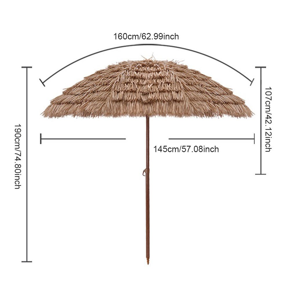 Thatch Tiki Umbrella 7.5 Ft Outdoor Patio Umbrella UV Protection Steel Pole Push Button Tilt Reclining Canopy for Patio Pool Garden Beach Backyard