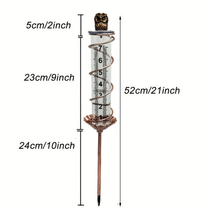Rain Gauge | Owl Garden Art Metal Frame Outdoor Yard with Cleaning Brush
