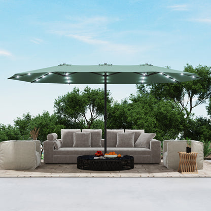 Large Patio Umbrella 15FT Double-Sided Rectangular with LED & Base