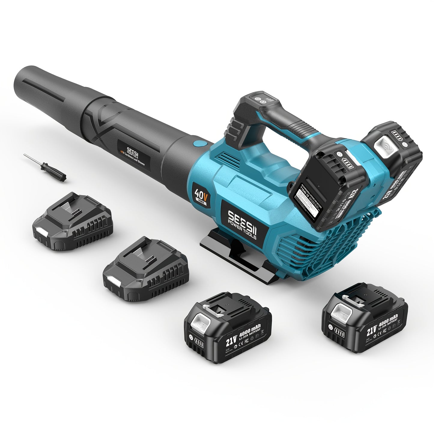Cordless Leaf Blower 780CFM 40V Brushless, Seesii with 2x4000mAh Batteries & 2 Chargers, Turbo Button, Variable Speed, Lightweight for Lawn Care Yard Patio Debris Dust Cleanup