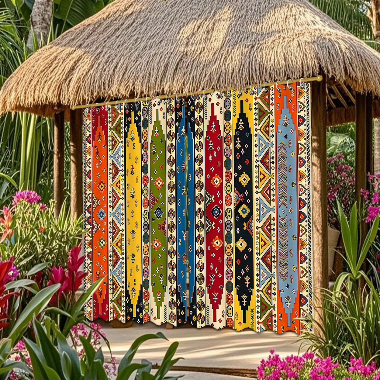 Outdoor Curtains Boho 2-Pack Sunshade Privacy Panels Artistic Pattern for Patio Porch Garden Courtyard Corridor Terrace Indoor Door Decor