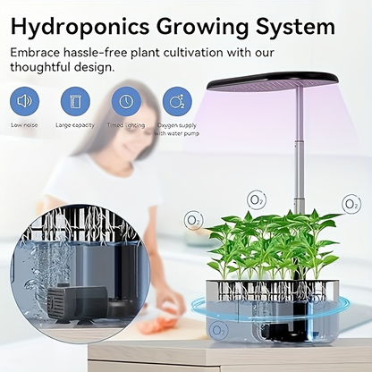 Hydroponic Garden Kit 10 Pods Indoor Herb Garden | 24W LED Grow Light Auto Timer 1-Gal Tank Quiet Pump Nutrients | Vegetables Flowers Year-Round Harvest