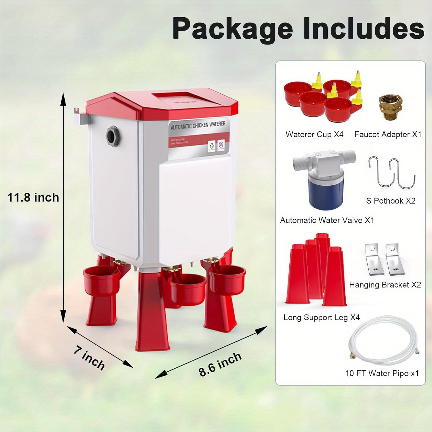 Automatic Poultry Waterer Hose-Connected - Float Valve, Hang or Floor Mount, Filter