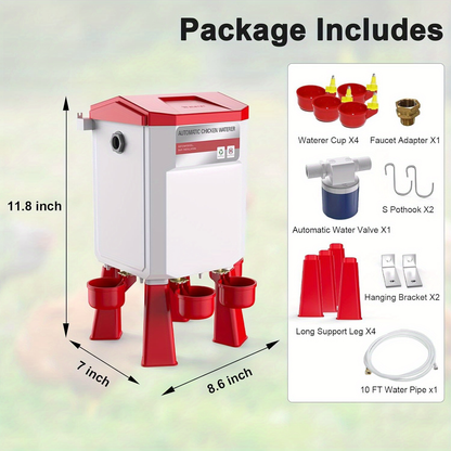 Automatic Poultry Waterer Hose-Connected - Float Valve, Hang or Floor Mount, Filter