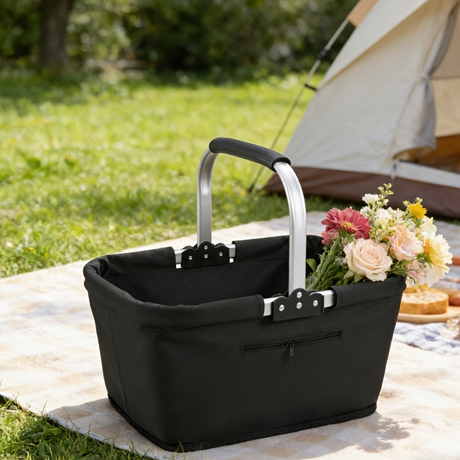 Collapsible Shopping Basket | Foldable Aluminum Picnic Market Bag