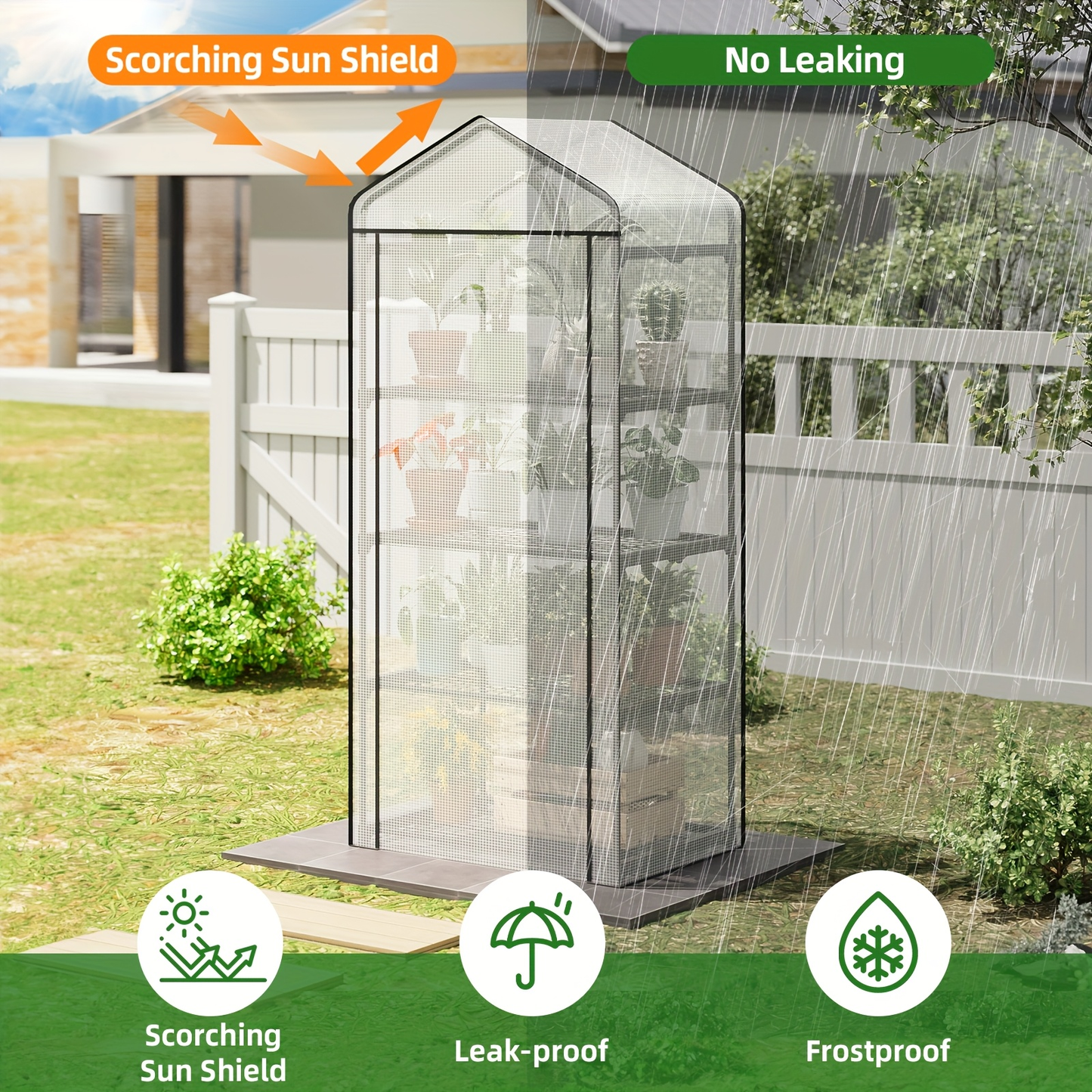 Garden Greenhouse Shelves 3/4-Layer Iron Frame with Durable PE Cover, Portable Indoor Outdoor Plant Greenhouse for Seedlings, Herbs & Flowers, White & Green
