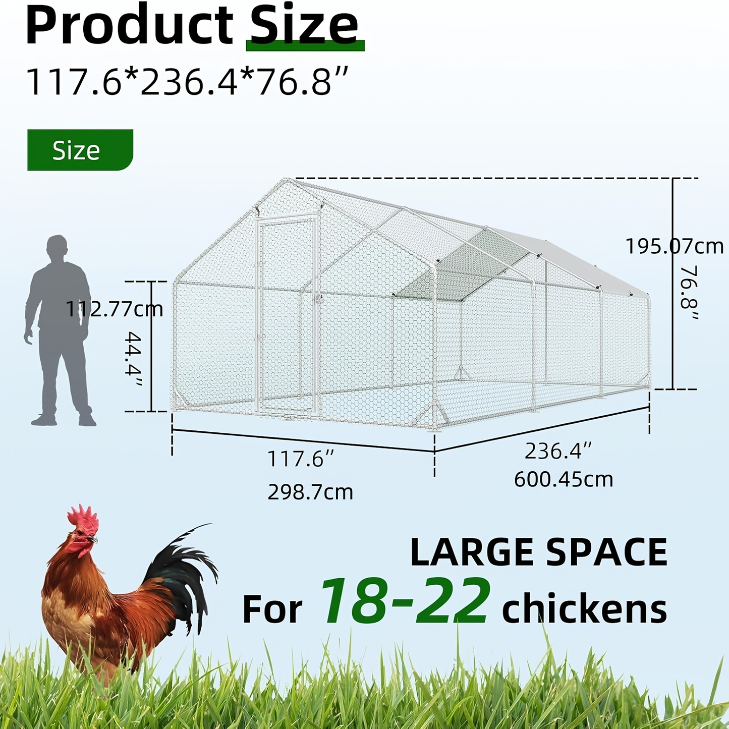Metal Chicken Run Walk-in Poultry Enclosure with UV Protection - Dome Flat & Spire Roof Styles, Spacious Outdoor Backyard Farm Chicken Pen, Multiple Size Options