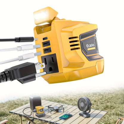 Battery Inverter for Dewalt 20V & 18V - 200W/350W/550W DC to AC 110V, USB, Type-C & AC Outlet, LED Work Light, Portable Power Supply for Camping, Outdoor & Emergency (Bare Tool)