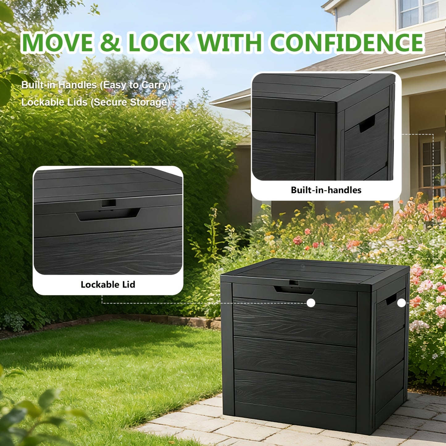 Deck Box Resin Lockable UV Waterproof | Patio Garden Toy Tool Storage