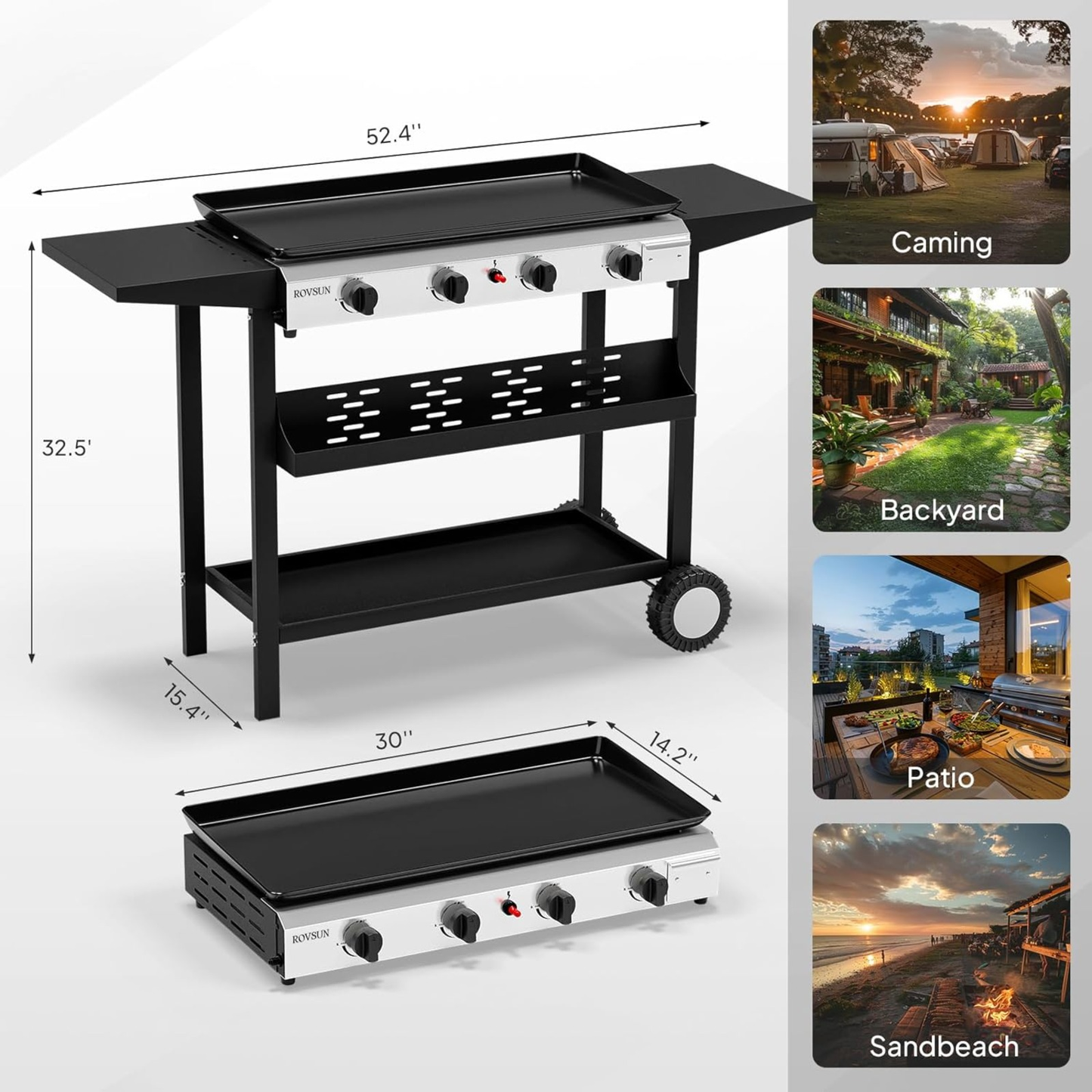 Flat Top Griddle Propane Tabletop 2 or 4 Burner, 20000 BTU Portable Gas Grill with Nonstick Enamel Tray, Piezo Ignition, 246 Sq In Cooking Surface for Camping BBQ Tailgating Backyard