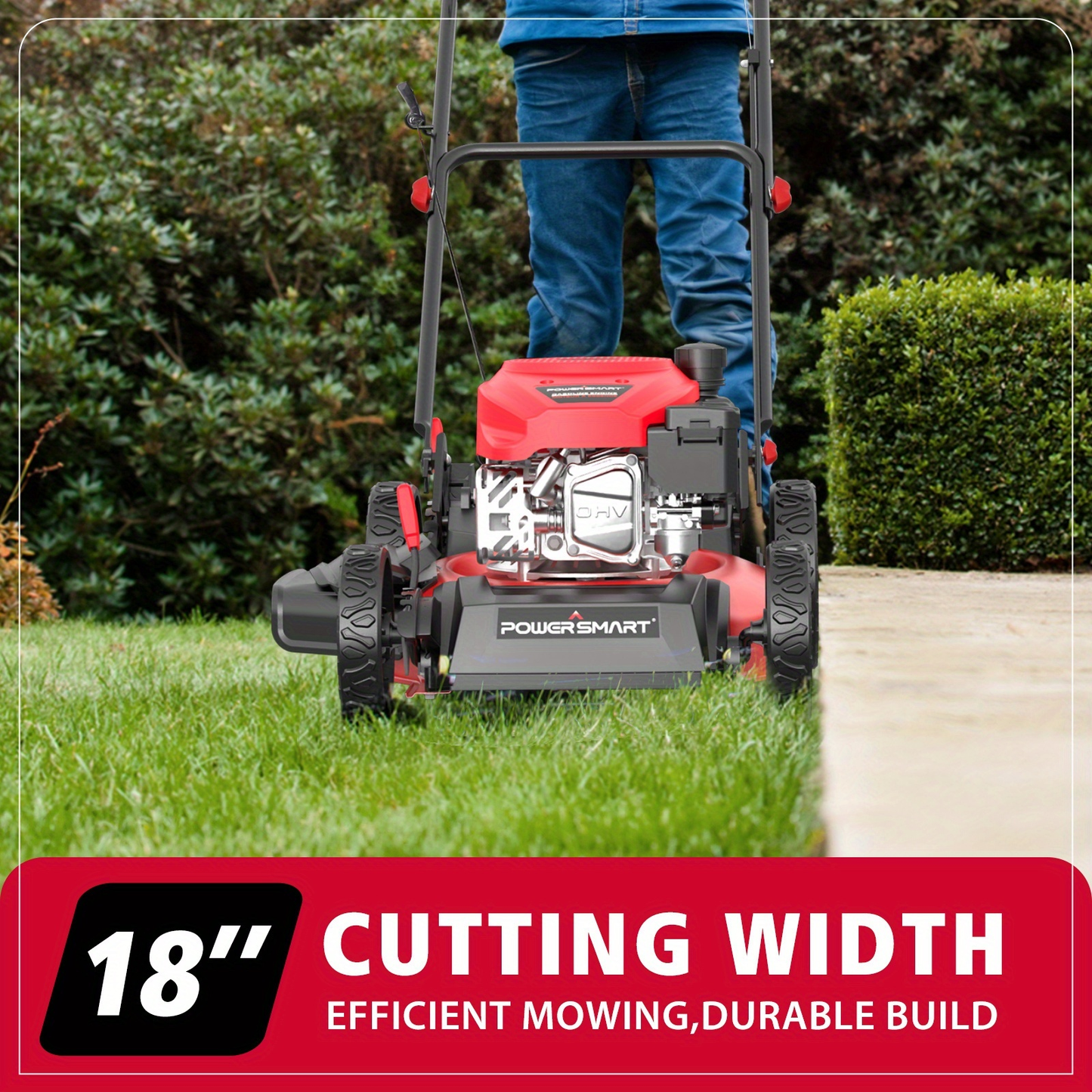 Gas Lawn Mower 18-Inch 140cc 4-Stroke Engine 3-in-1 Push Mower with Rear Bag Side Discharge Mulching 6-Position Height Adjustment Walk-Behind