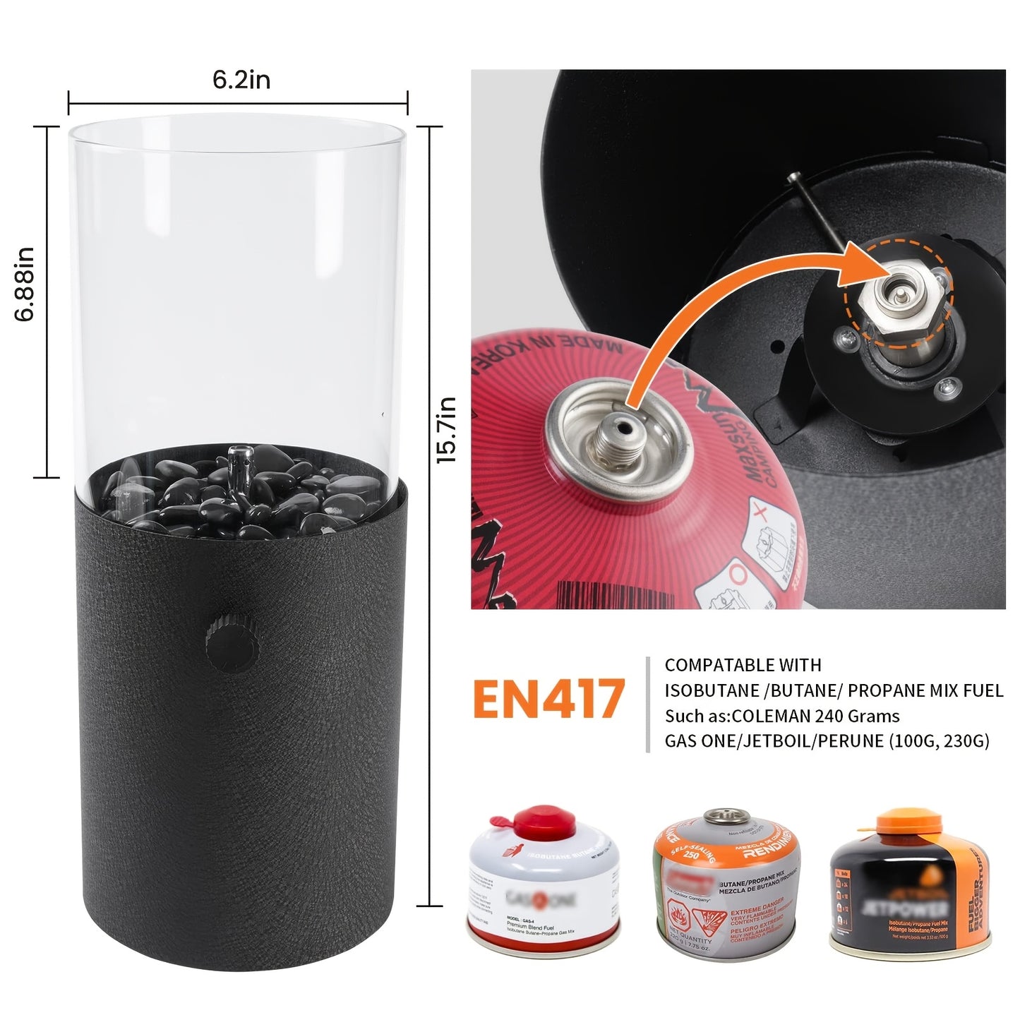Fire Bowl Tabletop Fire Pit Indoor Outdoor Butane Fuel Mini Portable Fireplace with Glass Wind Guard for Coffee Table Patio Balcony Camping