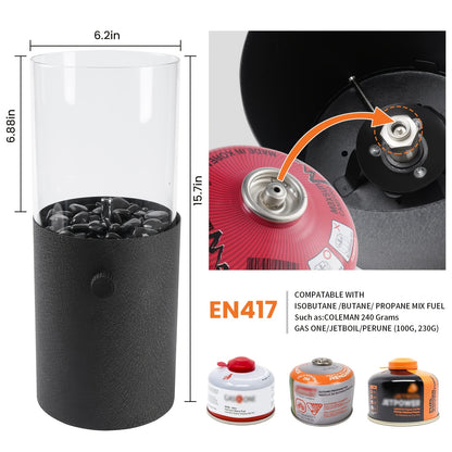 Fire Bowl Tabletop Fire Pit Indoor Outdoor Butane Fuel Mini Portable Fireplace with Glass Wind Guard for Coffee Table Patio Balcony Camping
