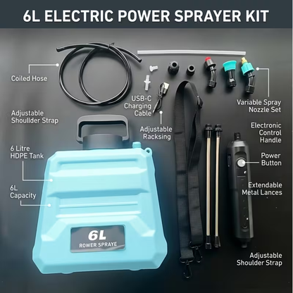 Garden Sprayer Battery Powered Electric USB Rechargeable 1.6-2.4 Gal with 3 Mist Nozzles Adjustable Shoulder Strap for Lawn Yard Plant Watering