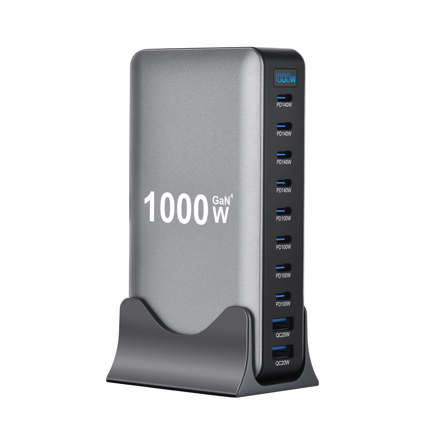 GaN Charging Station 1000W GaN3 10-Port USB-C Fast Charger for Laptops Tablets Smartphones 110-240V Universal Travel Power Hub Multi-Device Desktop