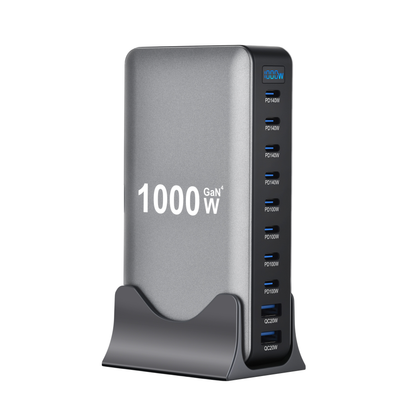 GaN Charging Station 1000W GaN3 10-Port USB-C Fast Charger for Laptops Tablets Smartphones 110-240V Universal Travel Power Hub Multi-Device Desktop