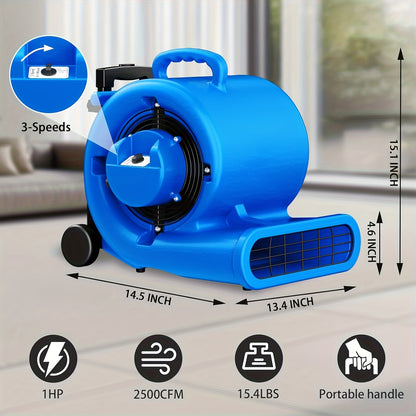 Air Mover Floor Dryer 5000CFM 1HP, Heavy-Duty Carpet Dryer & Portable Blower Fan, 3-Speed Quiet Floor Drying for Home & Commercial Use — Floors, Walls, Ceilings