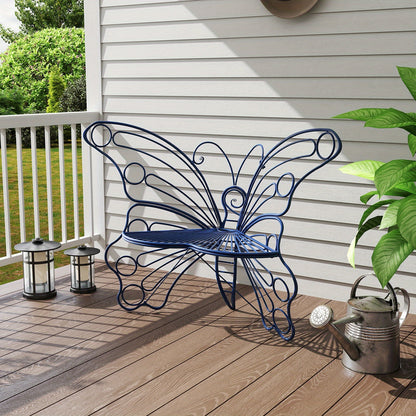 Outdoor Garden Bench 50 Inch Butterfly Design Iron Steel Frame Patio Bench for Porch Lawn Yard Easy Assembly 4 Colors Available
