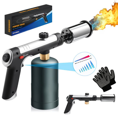 Propane Torch Gun with Safety Lock & One-Touch Max Fire – Adjustable Flame Butane Burner for Searing Steak, BBQ, Caramel, Camping, Welding & Crafts (Gas Not Included)