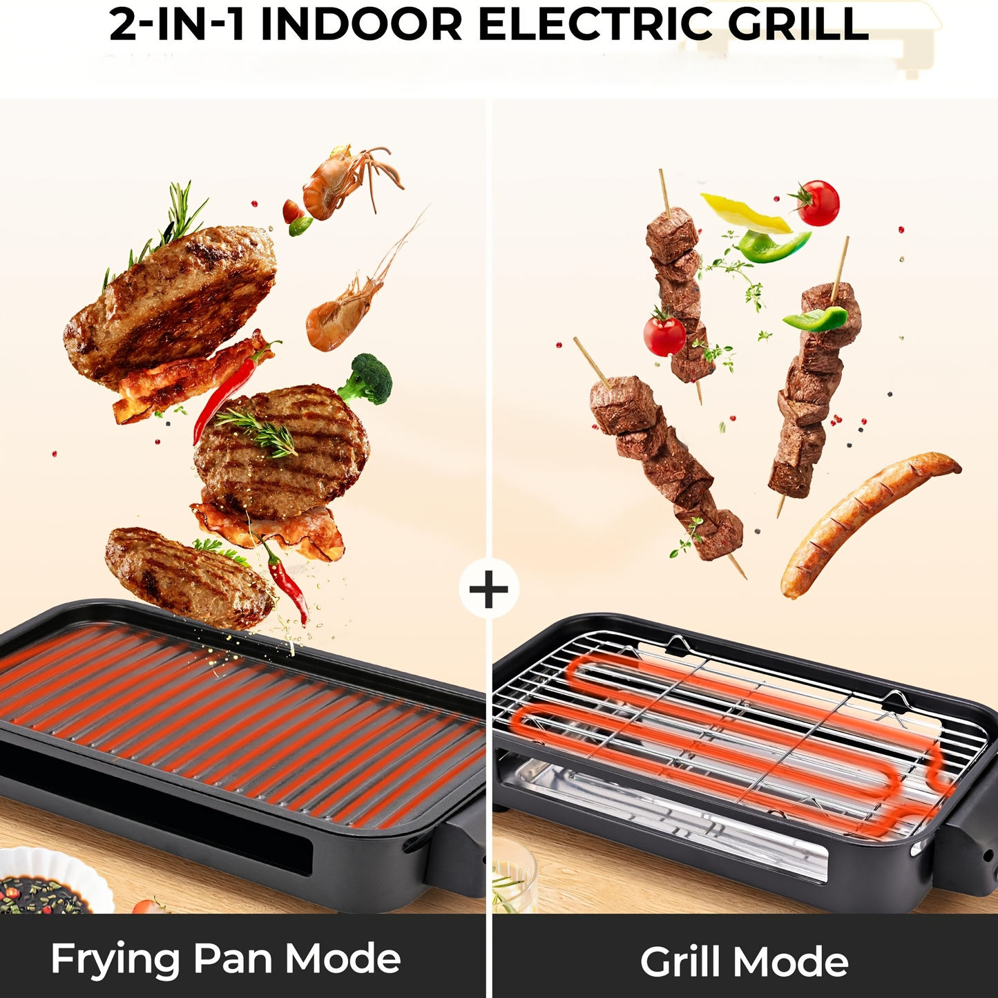Indoor Electric Smokeless Grill 1700W with Raclette Pans, Non-Stick Dishwasher Safe Plate, Portable Tabletop BBQ Griddle for Couples