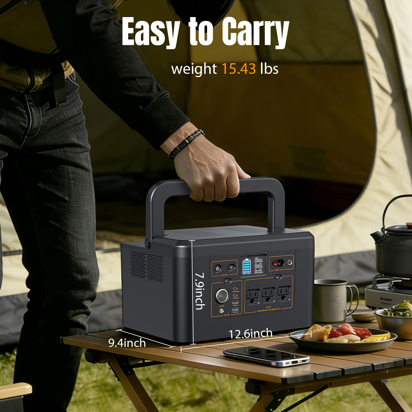 Battery Generator Portable Power Station 150W & 650W 576Wh | AC Outlet, Solar Input, LED Light, Power Bank for Camping, RV, Emergency, Home Backup, Travel