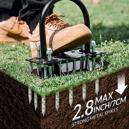 Self-Cleaning Lawn Aerator with 14 Iron Spikes - Spring-Loaded Auto-Clean Mechanism for Leaves & Dirt, Manual Soil Loosening Tool for Patio, Yard & Garden Aeration