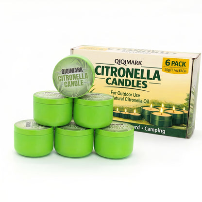 Citronella Candles Outdoor 6 Pack - 1.7 Oz Each, 48-Hour Burn Time, Infused with Citronella Essential Oil for Patio, Backyard, Camping & Picnic Mosquito Repellent