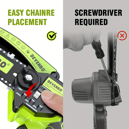 Cordless Mini Chainsaw 6-Inch, Handheld Pruning Saw with Rechargeable Battery, Adjustable Chain Tension, Safety Lock & Anti-Splash Guard for Branch Trimming in Yard, Garden & Home