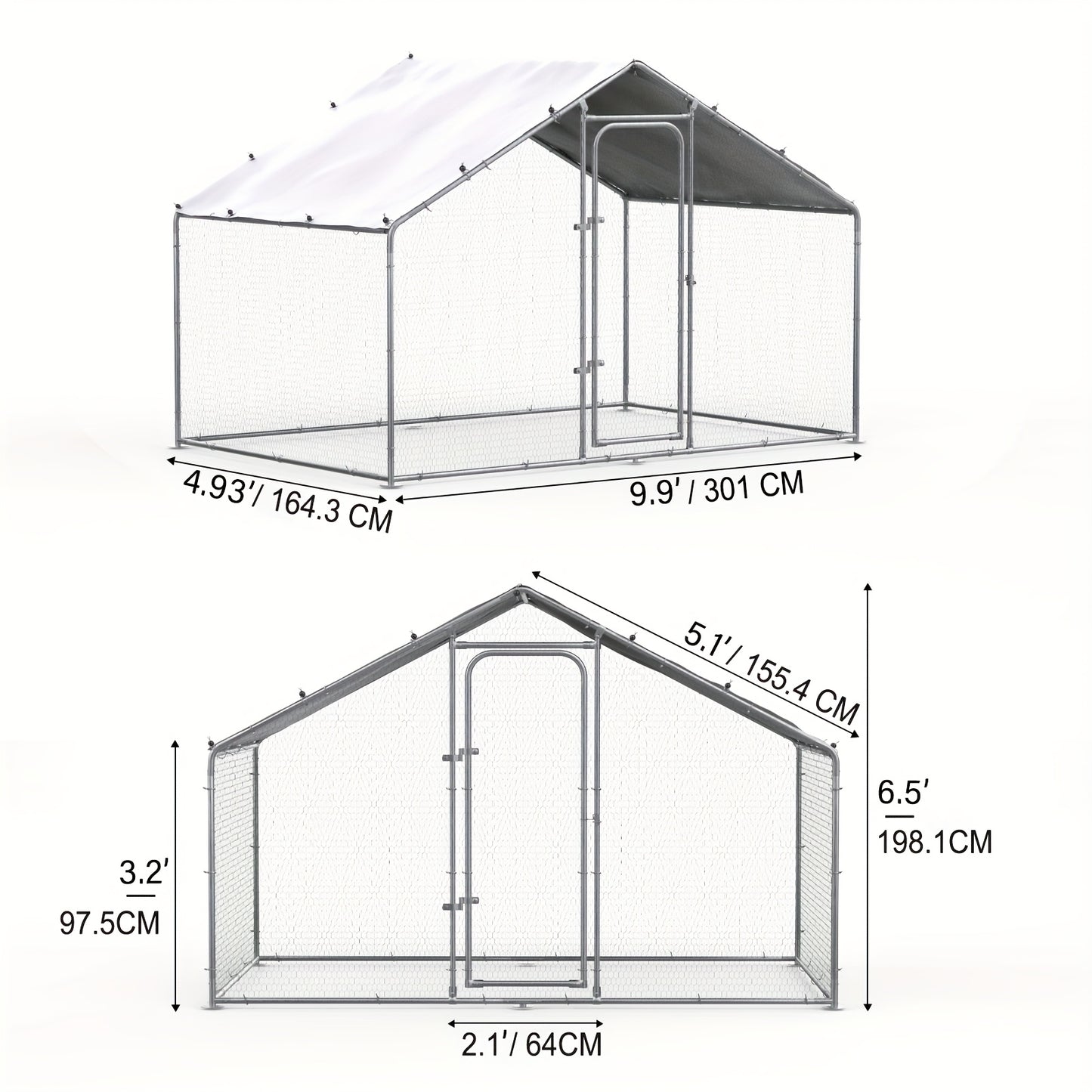 Metal Chicken Run Outdoor Poultry Cage Large Walk-in Enclosure for Chickens Ducks Rabbits UV-Resistant Weather-Resistant Mesh Walls Secure Latches Easy-Access Doors No Electricity Needed