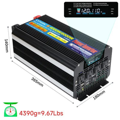 Pure Sine Wave Power Inverter 4000W 8000W Peak DC 12V to AC 110V with LCD Display Remote Control 4 AC Outlets for Car Truck RV Boat Solar Off-Grid