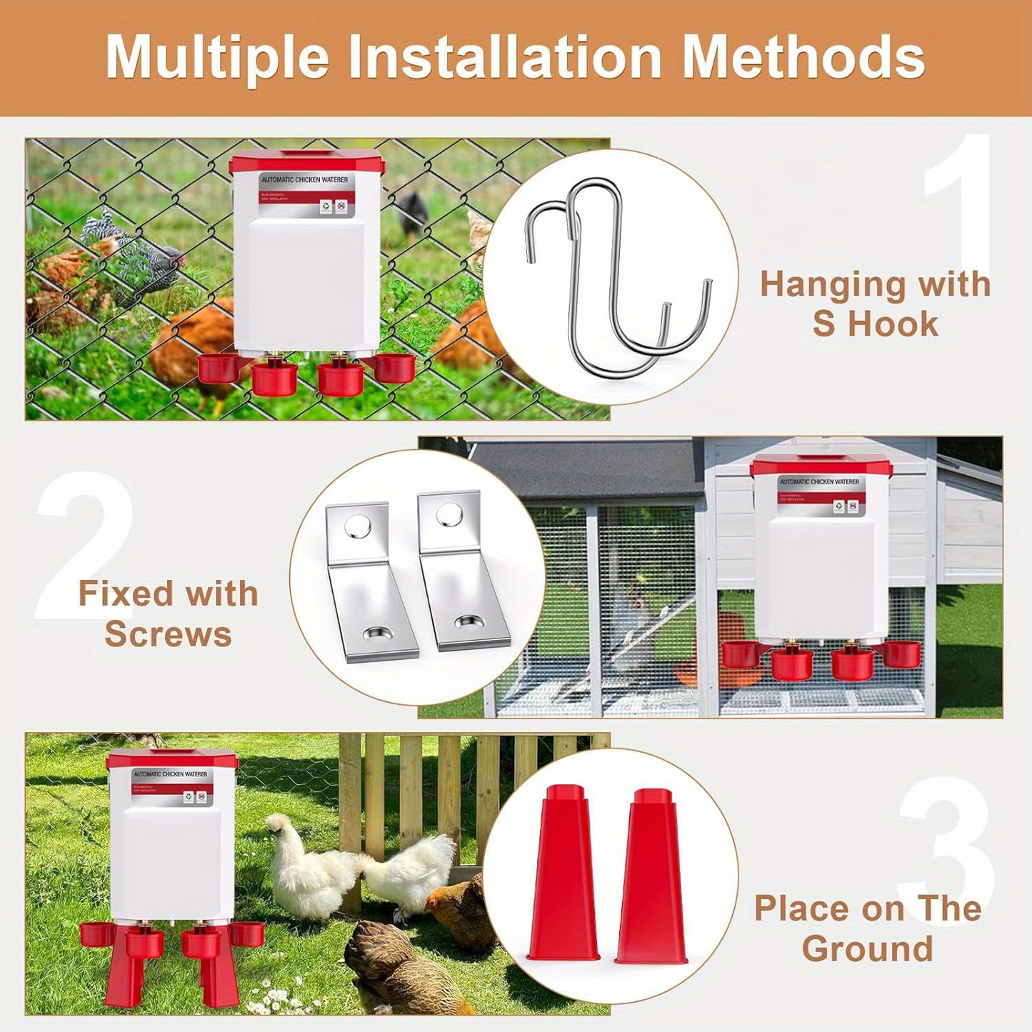 Automatic Poultry Waterer Hose-Connected - Float Valve, Hang or Floor Mount, Filter