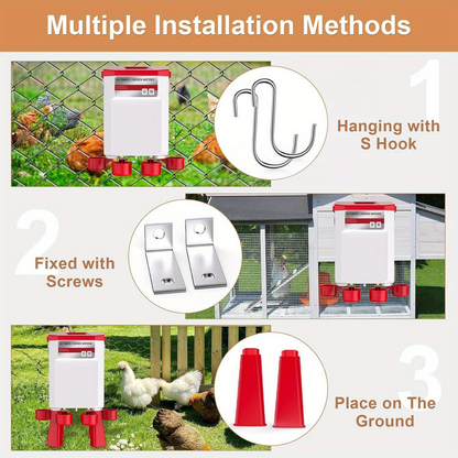 Automatic Poultry Waterer Hose-Connected - Float Valve, Hang or Floor Mount, Filter