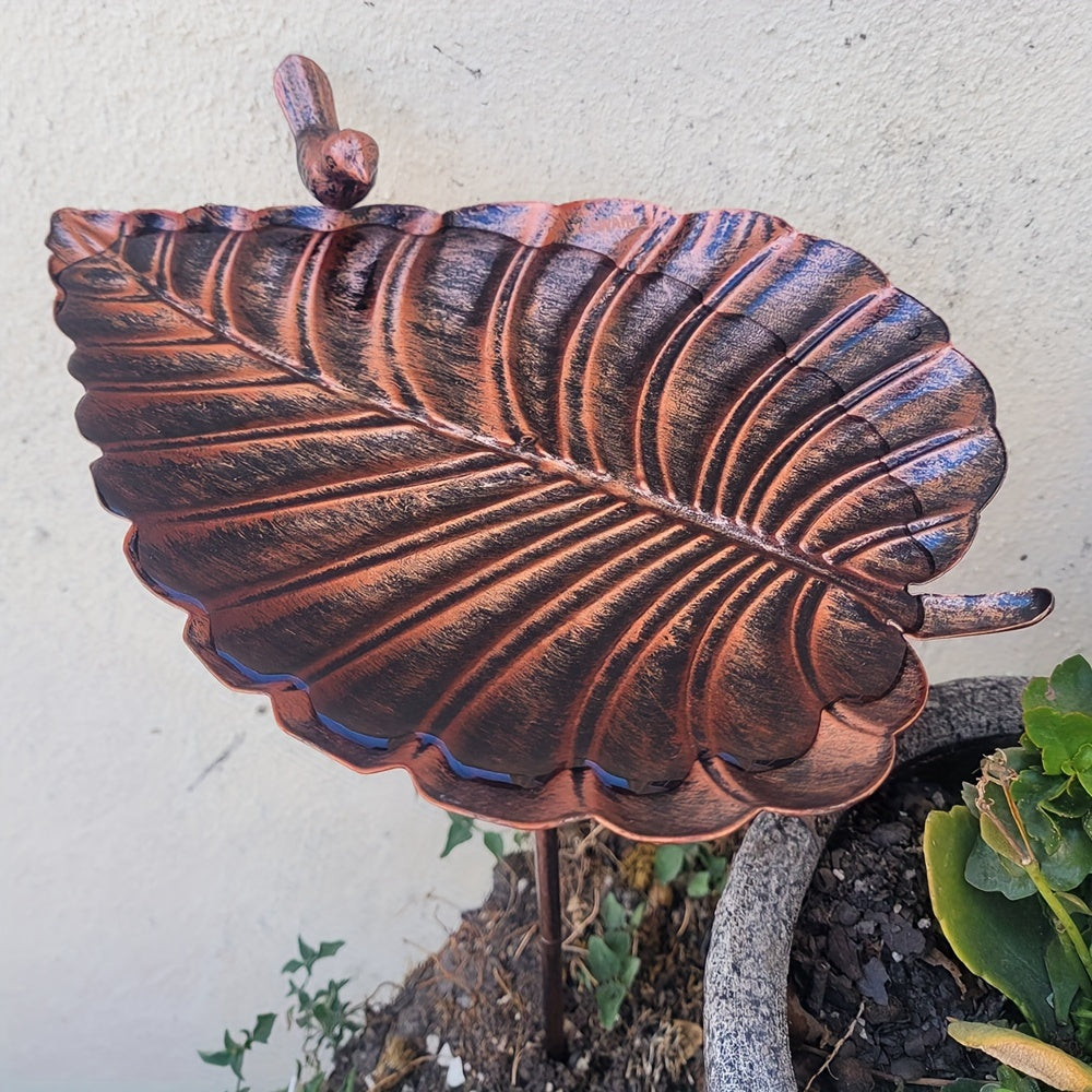 Bird Bath | Cast Iron Leaf Garden Stake Rust Resistant Lawn Patio Gift